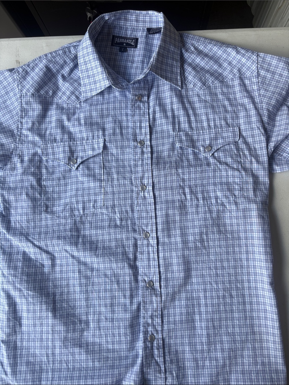 Panhandle Slim Men’s Blue Plaid Short-Sleeve Western Shirt